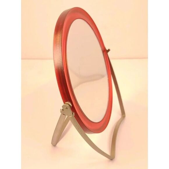 Cosmetic Mirror swivel style Red Plastic and Metal Stand Retro - Picture 10 of 16